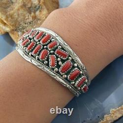 Anita Whitegoat Navajo Native American Sterling Silver Coral Bracelet For Women