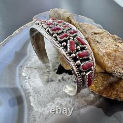 Anita Whitegoat Navajo Native American Sterling Silver Coral Bracelet For Women