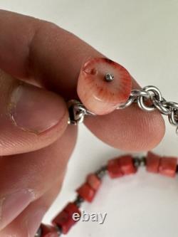 Antique Native American Navajo 128 Grams Coral And Silver Chocker Necklace