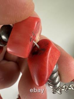 Antique Native American Navajo 128 Grams Coral And Silver Chocker Necklace