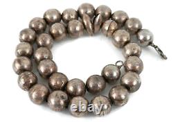 Antique Old Navajo Pearl Necklace Bench Bead Coin Silver Hand Hammered Beads