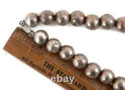 Antique Old Navajo Pearl Necklace Bench Bead Coin Silver Hand Hammered Beads