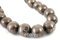 Antique Old Navajo Pearl Necklace Bench Bead Coin Silver Hand Hammered Beads