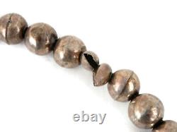 Antique Old Navajo Pearl Necklace Bench Bead Coin Silver Hand Hammered Beads