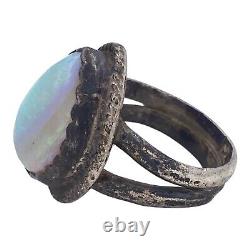 Antique Vintage Native Navajo 925 Silver Australian Fire Opal Ring Sz 6.5 7.1g