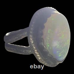 Antique Vintage Native Navajo 925 Silver Australian Fire Opal Ring Sz 6.5 7.1g