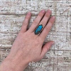 Antique Vintage Native Navajo Sterling Blue Warrior Turquoise Ring Sz 5.75 6.1g