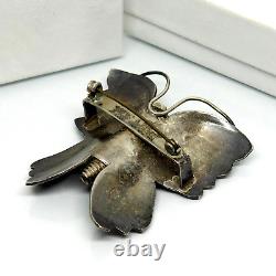Antique Vtg Native American Navajo Sterling Silver Stamped Butterfly Brooch