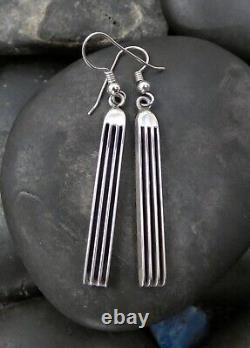 Authentic Native American Navajo Sterling Silver Track Stick Dangle Earrings