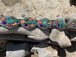 Authentic Native American Wilson Begay Multi-stone Sterling Silver Concho Belt