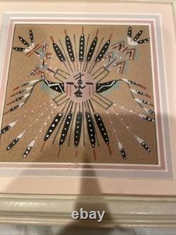 Authentic Navajo Sandpainting Chiricahua Sun Signed Native American Art 8.5x9.5