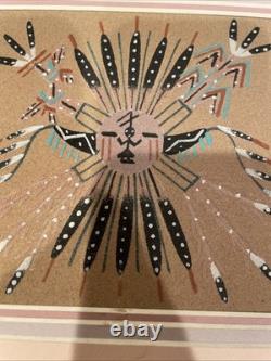 Authentic Navajo Sandpainting Chiricahua Sun Signed Native American Art 8.5x9.5