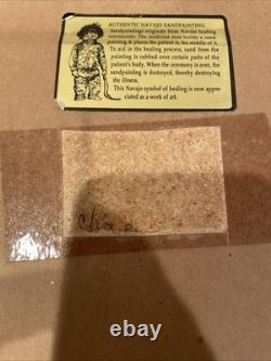 Authentic Navajo Sandpainting Chiricahua Sun Signed Native American Art 8.5x9.5