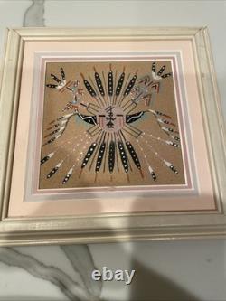 Authentic Navajo Sandpainting Chiricahua Sun Signed Native American Art 8.5x9.5