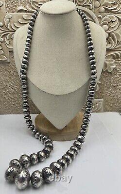 BIG Native American Navajo Sterling Silver 31 Graduated Ball Necklace 109g