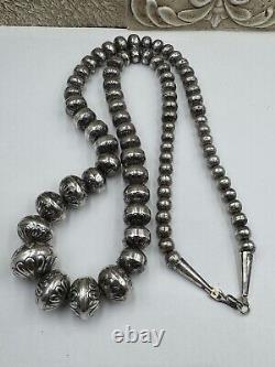 BIG Native American Navajo Sterling Silver 31 Graduated Ball Necklace 109g