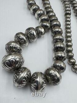 BIG Native American Navajo Sterling Silver 31 Graduated Ball Necklace 109g