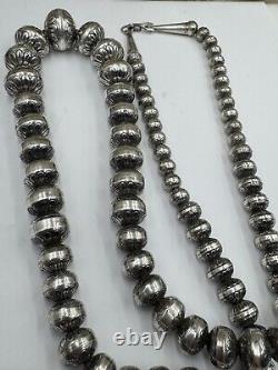BIG Native American Navajo Sterling Silver 31 Graduated Ball Necklace 109g