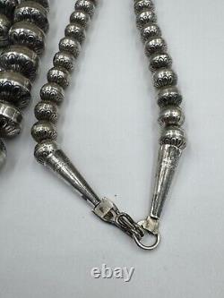 BIG Native American Navajo Sterling Silver 31 Graduated Ball Necklace 109g