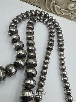 BIG Native American Navajo Sterling Silver 31 Graduated Ball Necklace 109g