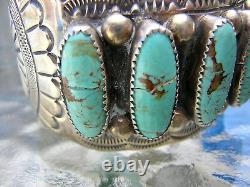 BRACELET LARGE CUFF TURQUOISE STERLING SIGNED WB WILBERT BENALLY 1970's NAVAJO