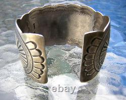 BRACELET LARGE CUFF TURQUOISE STERLING SIGNED WB WILBERT BENALLY 1970's NAVAJO