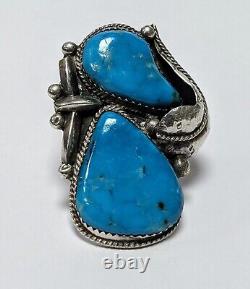 Beautiful 2 stone Turquoise Sterling Silver Navajo Size 6.5