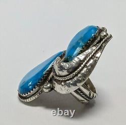 Beautiful 2 stone Turquoise Sterling Silver Navajo Size 6.5