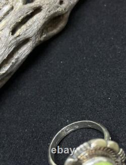 Beautiful Handmade Native American Navajo Gaspeite Sterling Ring Size 7 3/4