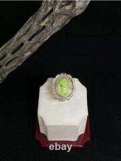 Beautiful Handmade Native American Navajo Gaspeite Sterling Ring Size 7 3/4