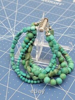 Beautiful Native American Navajo Sterling Silver 5 Strand Turquoise Bracelet