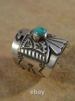 Beautiful Navajo Sterling Silver & Turquoise Cigar Band Ring sz 7 1/2