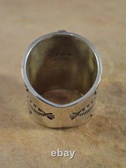 Beautiful Navajo Sterling Silver & Turquoise Cigar Band Ring sz 7 1/2