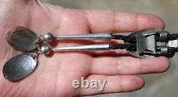 Beautiful Vintage Navajo Stamped Sterling Concho Leather Matching Tips Bolo Tie