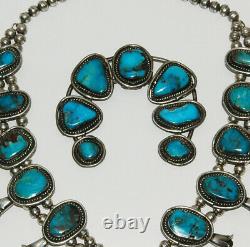 Beautiful Vintage Sterling Silver Turquoise Squash Blossom Necklace 2 Parts