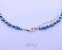 Blue Kingman Turquoise & Sterling Silver Navajo Pearl Beaded Modern Necklace 6mm