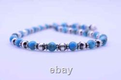 Blue Kingman Turquoise & Sterling Silver Navajo Pearl Beaded Modern Necklace 6mm
