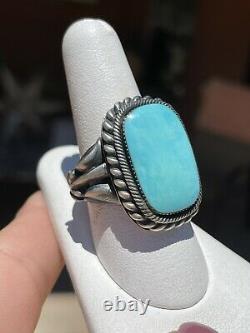 Blue Kingman Turquoise Sterling Silver Ring, Navajo, sz 9.5, Signed'B. Platero