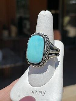 Blue Kingman Turquoise Sterling Silver Ring, Navajo, sz 9.5, Signed'B. Platero