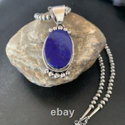 Blue Lapis Pendant Native American Navajo Pearls Sterling Silver Necklace 11678