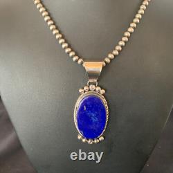 Blue Lapis Pendant Native American Navajo Pearls Sterling Silver Necklace 11678