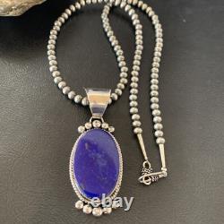 Blue Lapis Pendant Native American Navajo Pearls Sterling Silver Necklace 11678