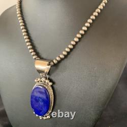 Blue Lapis Pendant Native American Navajo Pearls Sterling Silver Necklace 11678