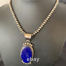 Blue Lapis Pendant Native American Navajo Pearls Sterling Silver Necklace 11678
