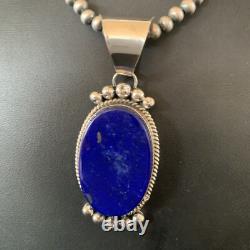 Blue Lapis Pendant Native American Navajo Pearls Sterling Silver Necklace 11678
