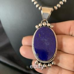 Blue Lapis Pendant Native American Navajo Pearls Sterling Silver Necklace 11678