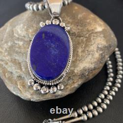 Blue Lapis Pendant Native American Navajo Pearls Sterling Silver Necklace 11678