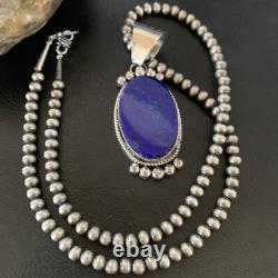 Blue Lapis Pendant Native American Navajo Pearls Sterling Silver Necklace 11678