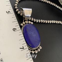 Blue Lapis Pendant Native American Navajo Pearls Sterling Silver Necklace 11678