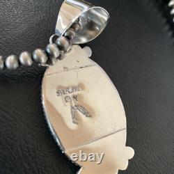 Blue Lapis Pendant Native American Navajo Pearls Sterling Silver Necklace 11678